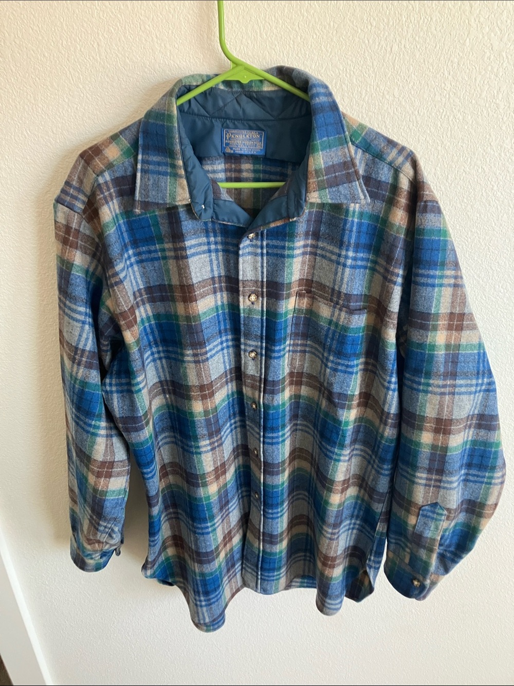 Pendleton Plaid Wool Shirt Jacket in Blue, Brown, Green